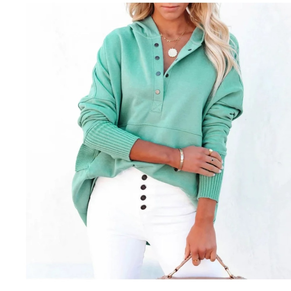 BUCKET LIST French terry cloth oversized solid hoodie  in light Green sz S